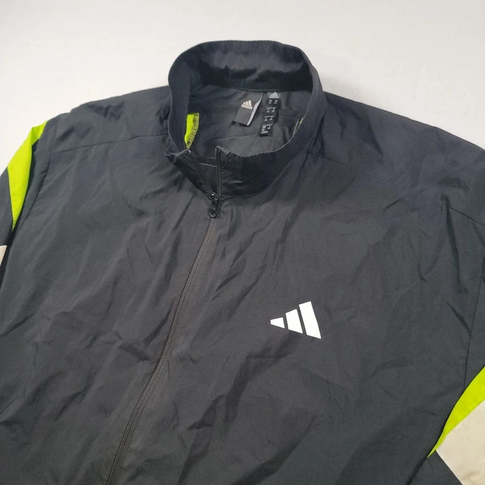 Adidas FR6599 Windbreaker Track Jacket Mens 2XL Black Neon Yellow Colorblock Zip